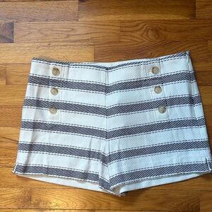 LOFT High Waist Striped Button Shorts - Navy & Cream. NWT Size 10 with 4” inseam